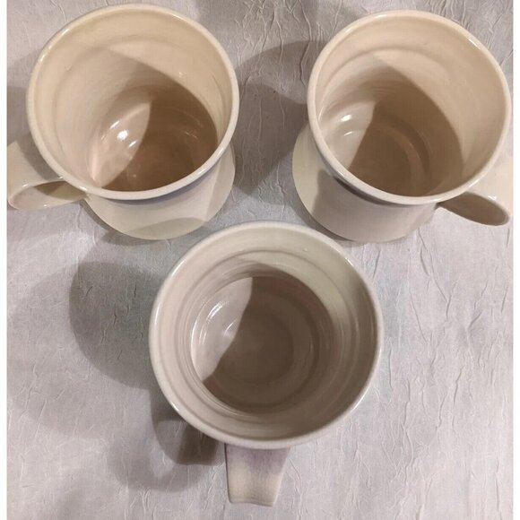 3 Art Pottery Mugs Signed Coffee Cup Handmade Studio Tea Purple White Stripe Set - Picture 5 of 16